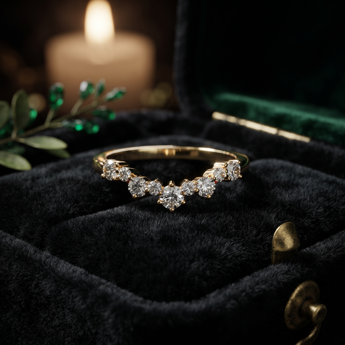 Curved Diamond Wedding Band | V Shape Stacking Ring | Contour Matching Band