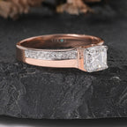 Rose Gold emerald Diamond Ring with Shoulder Pave