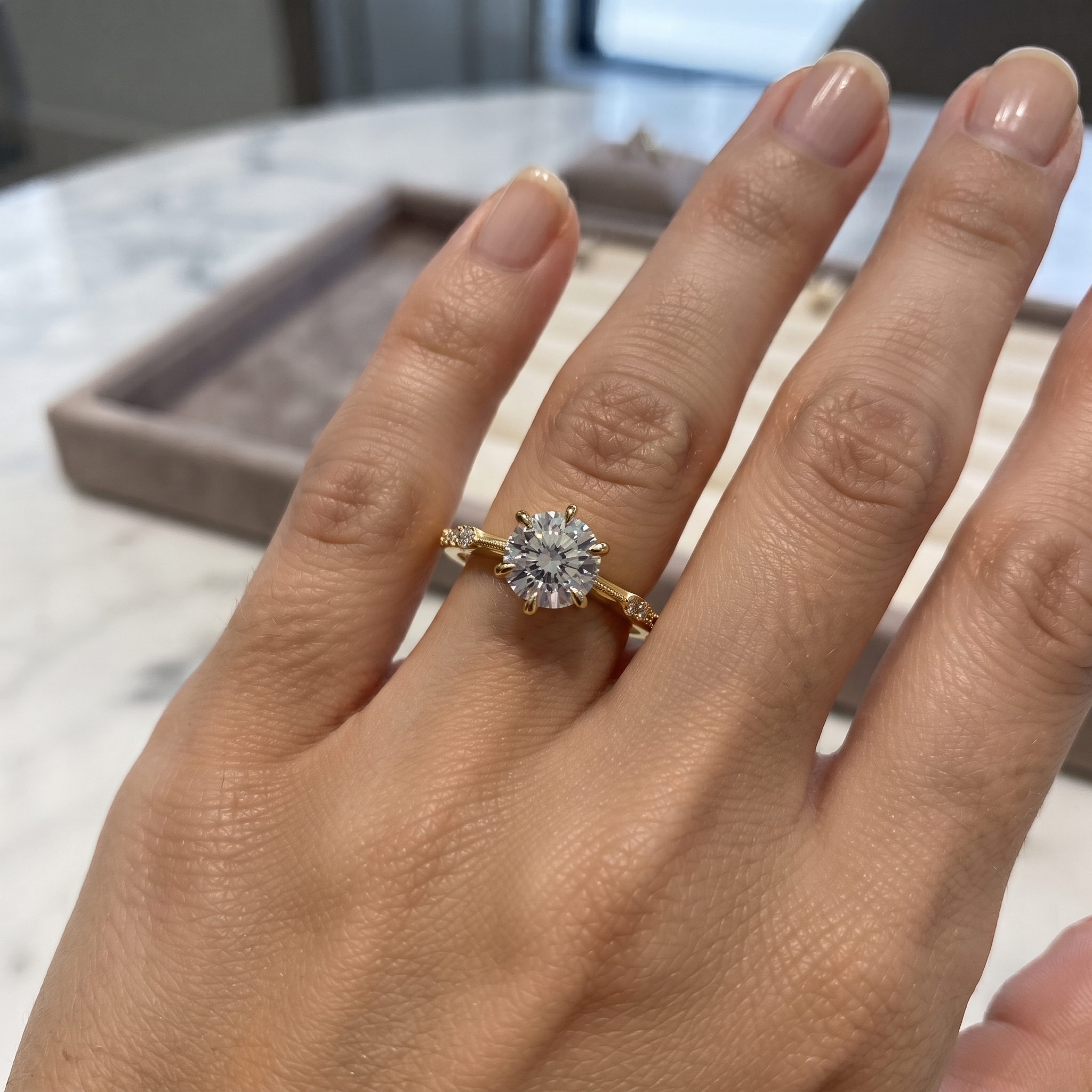Lab Grown Diamond Bridal Set, Round Cut Solitaire Engagement Ring, Yellow Gold Wedding Band