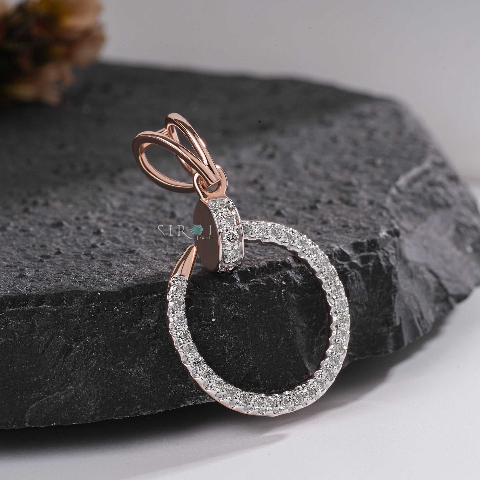 Rose Gold and Diamond Pave Circle Pendant