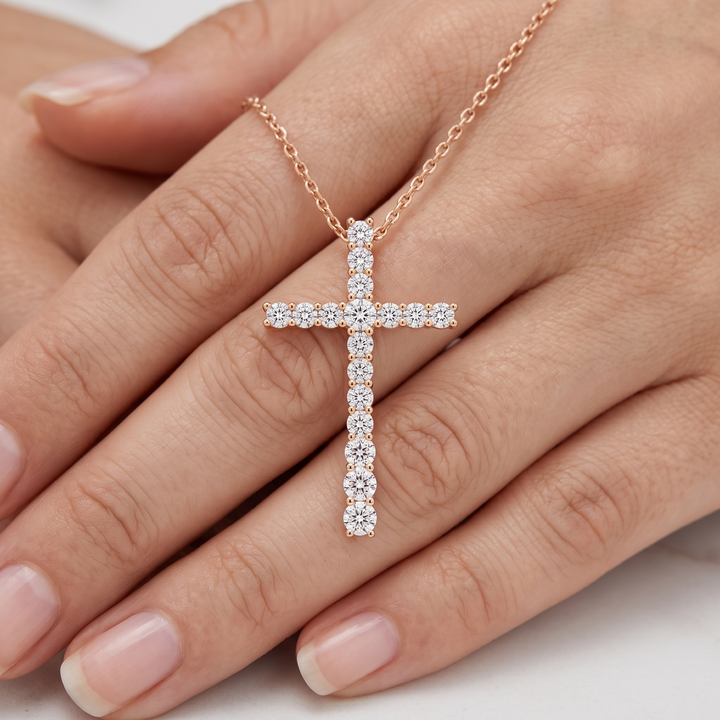 14K Gold Pave Diamond Cross Pendant Necklace, Dainty Faith Jewelry