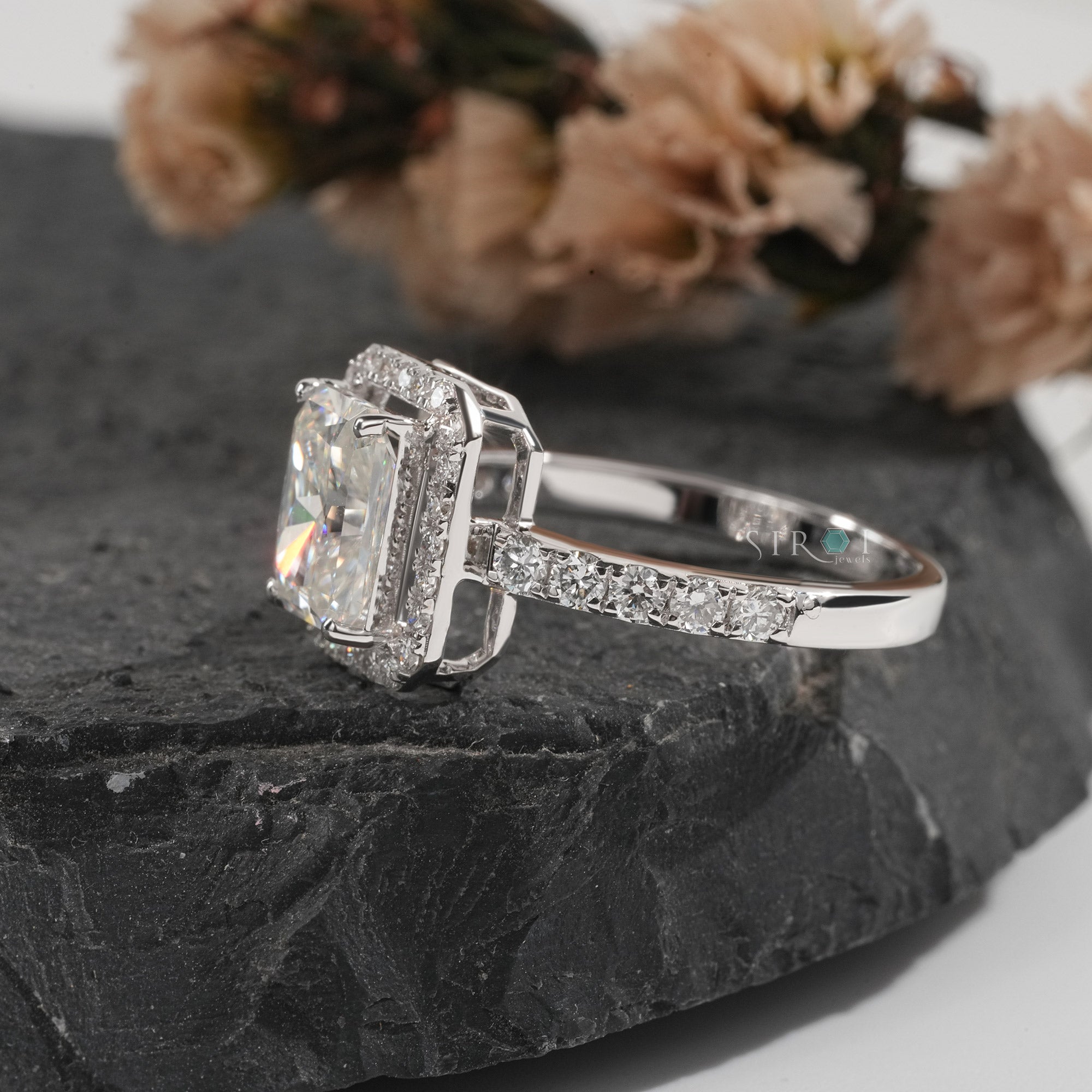 Radiant Cut Diamond Halo Engagement Ring