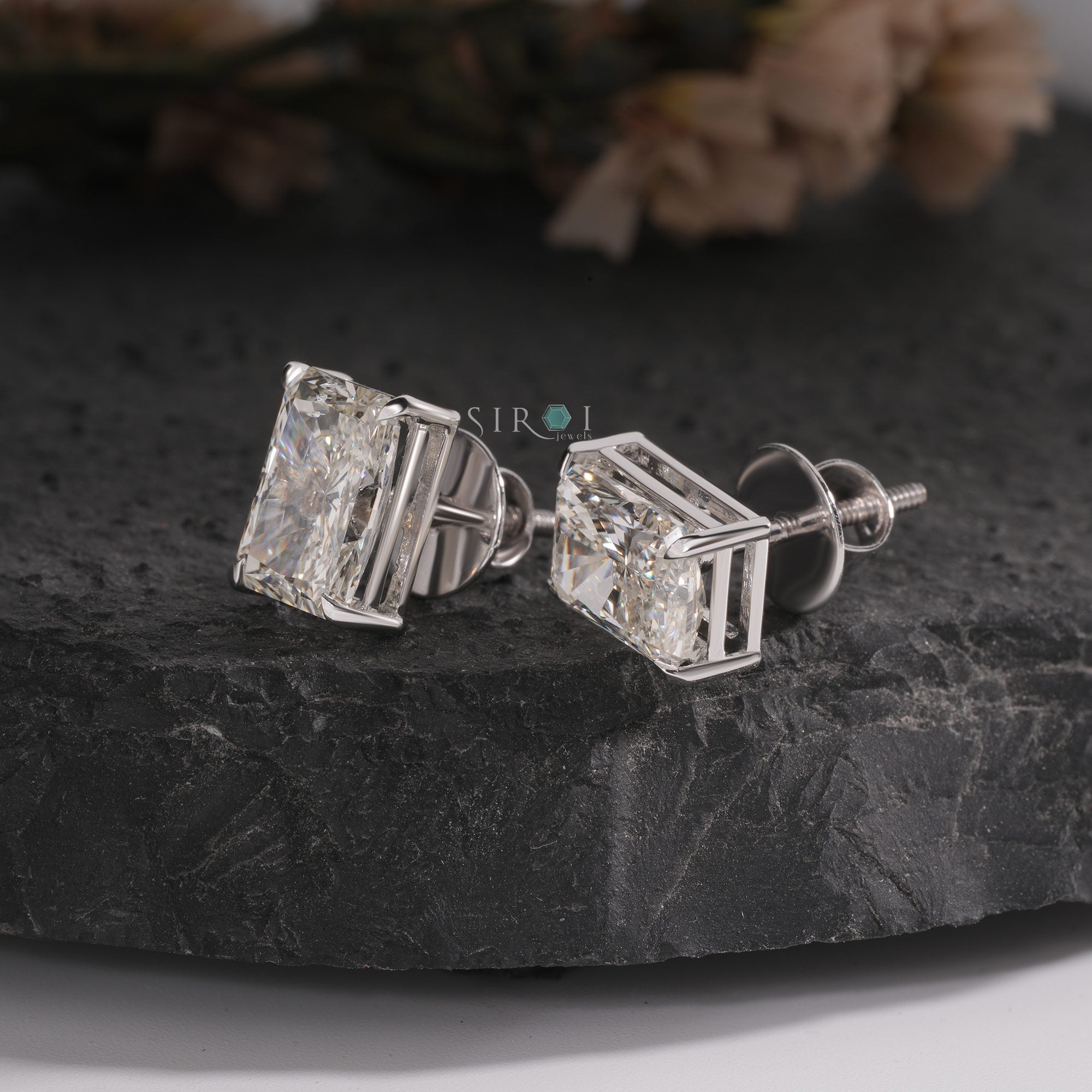 Emerald Cut Diamond Solitaire Stud Earrings