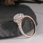 Oval Diamond Halo and Two-Stone Engagement Ring in Rose Gold