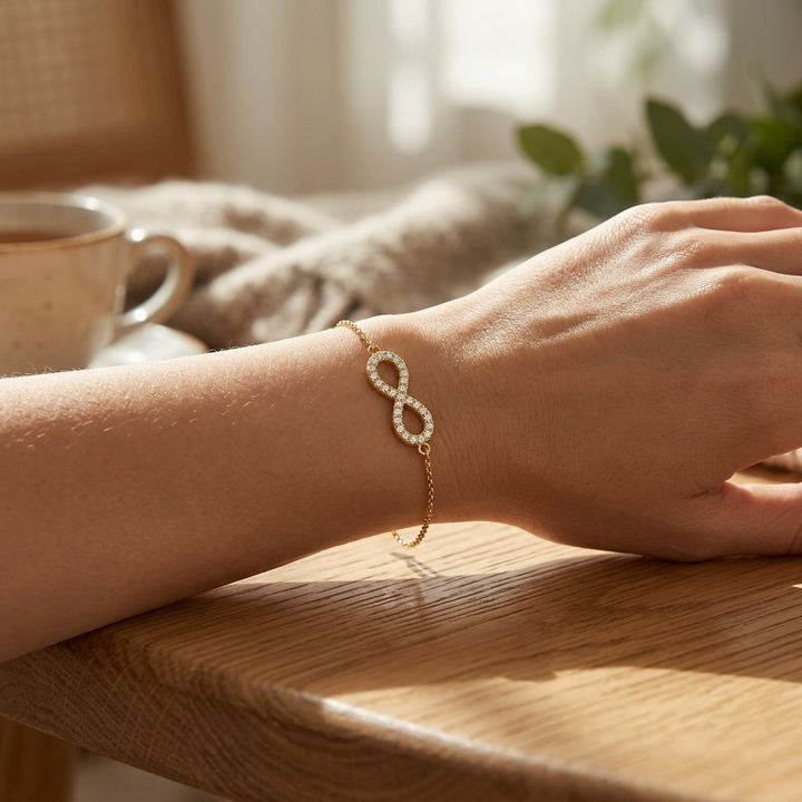 Diamond Infinity Bracelet In 9K Gold To 18K Gold, Sterling Silver