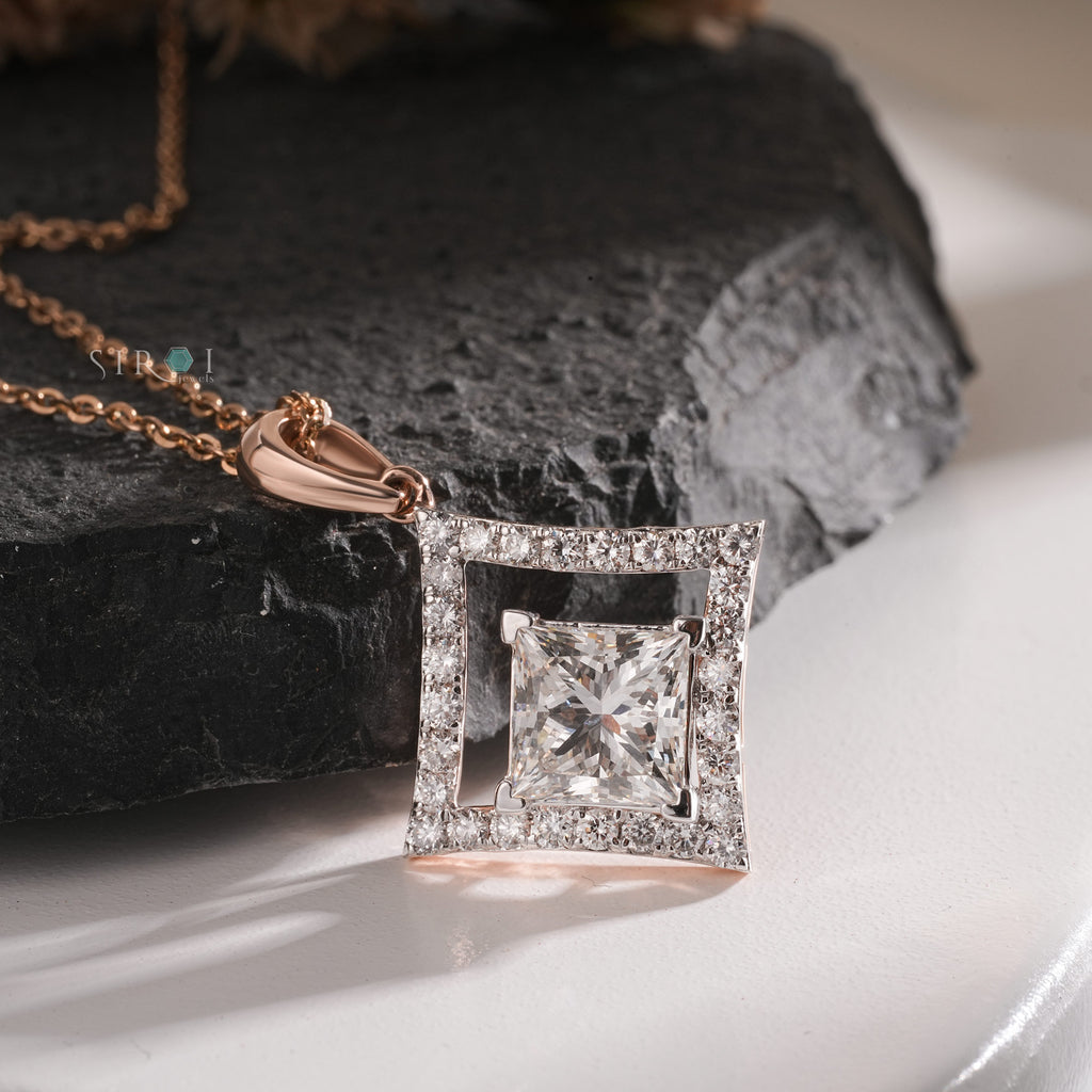 The Royal Princess-Cut Diamond Halo Pendant