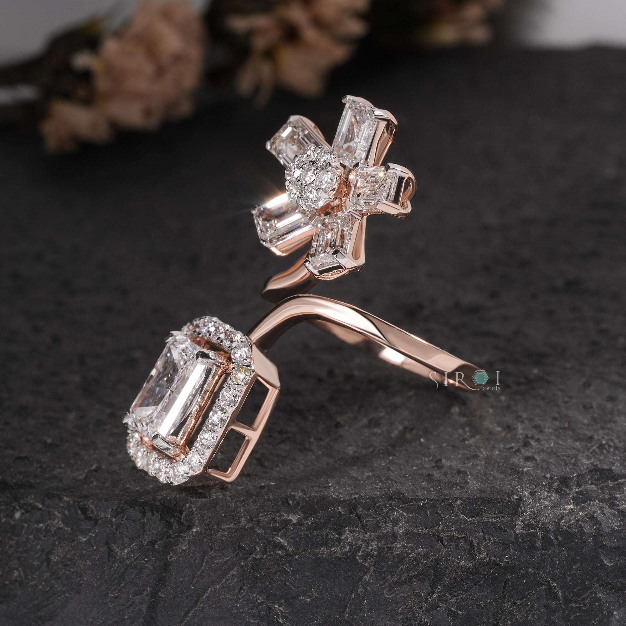 Modern Bypass Diamond Statement Ring with Mixed Cuts