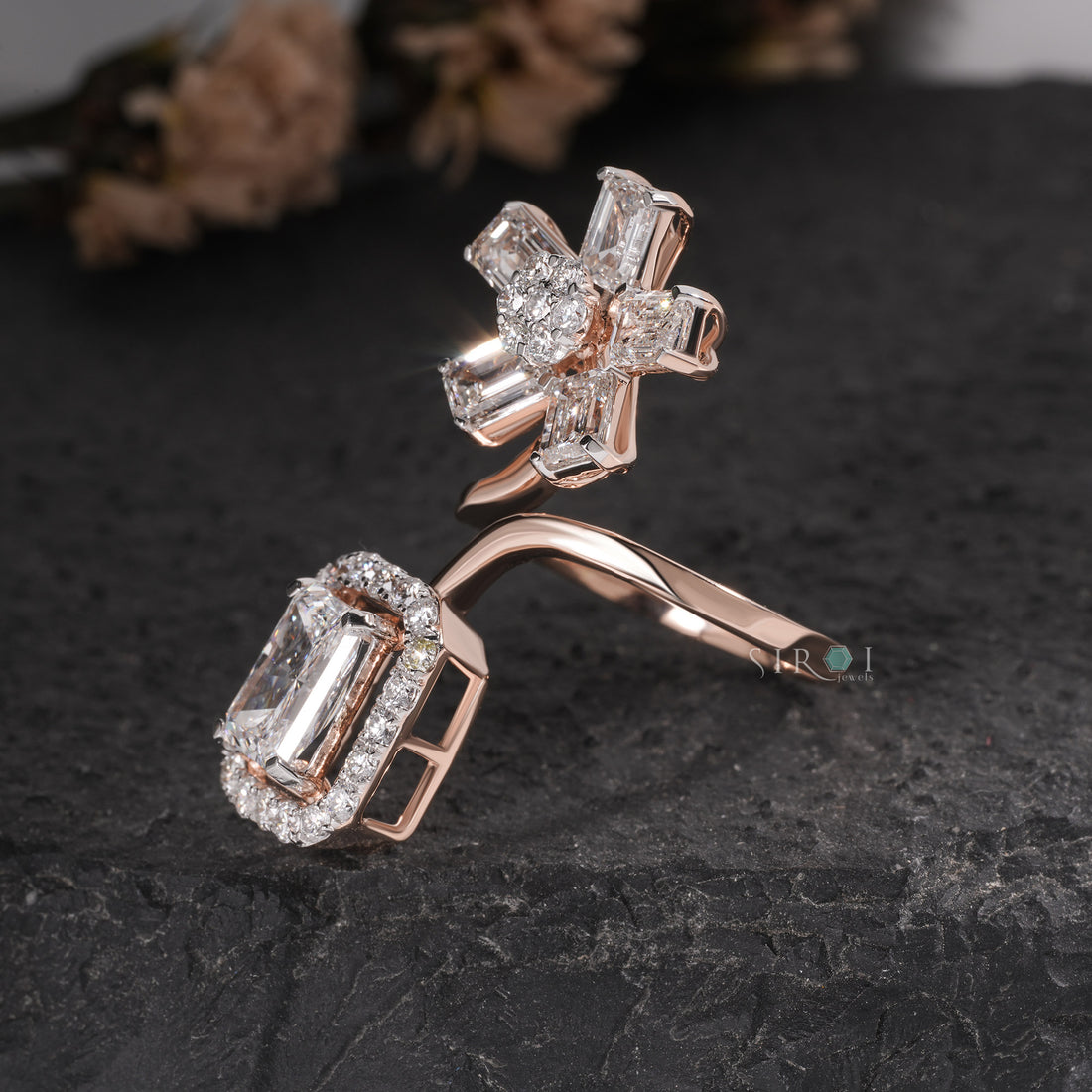Modern Bypass Diamond Statement Ring with Mixed Cuts