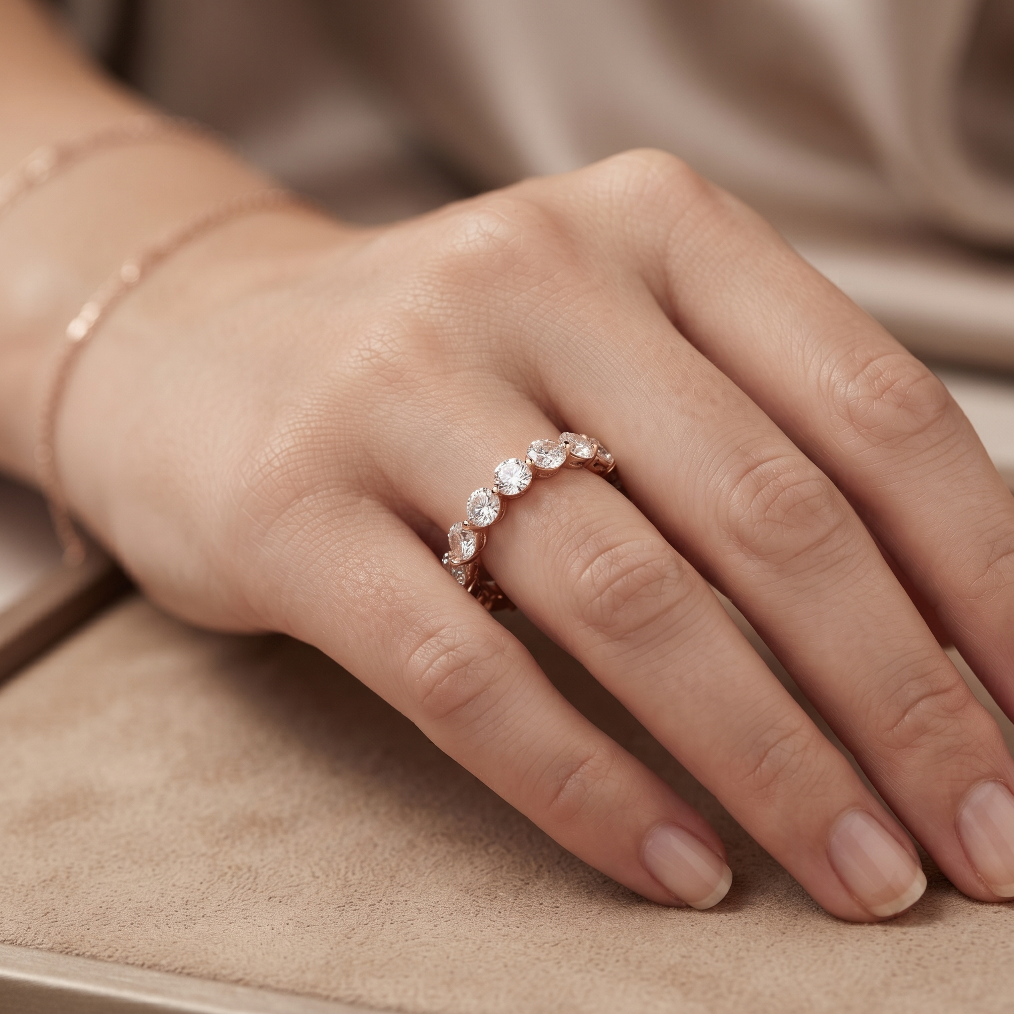 9 Stone Diamond Wedding Band Ring In 10K/14K Gold And Sterling Silver
