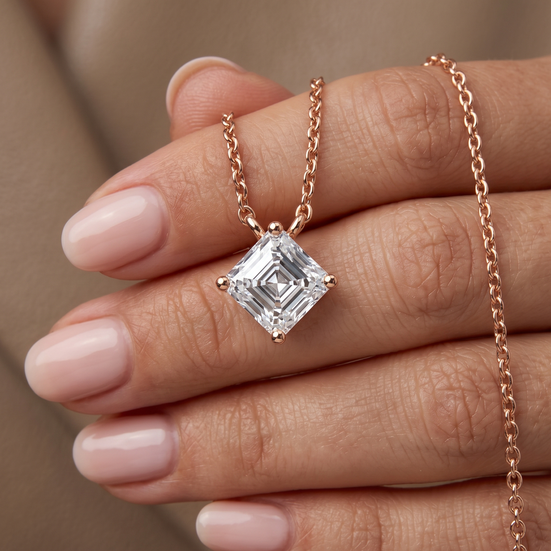 1.00 Carat Asscher Cut Diamond Pendant Necklace, Minimalist Gold, Dainty Bridal Jewelry