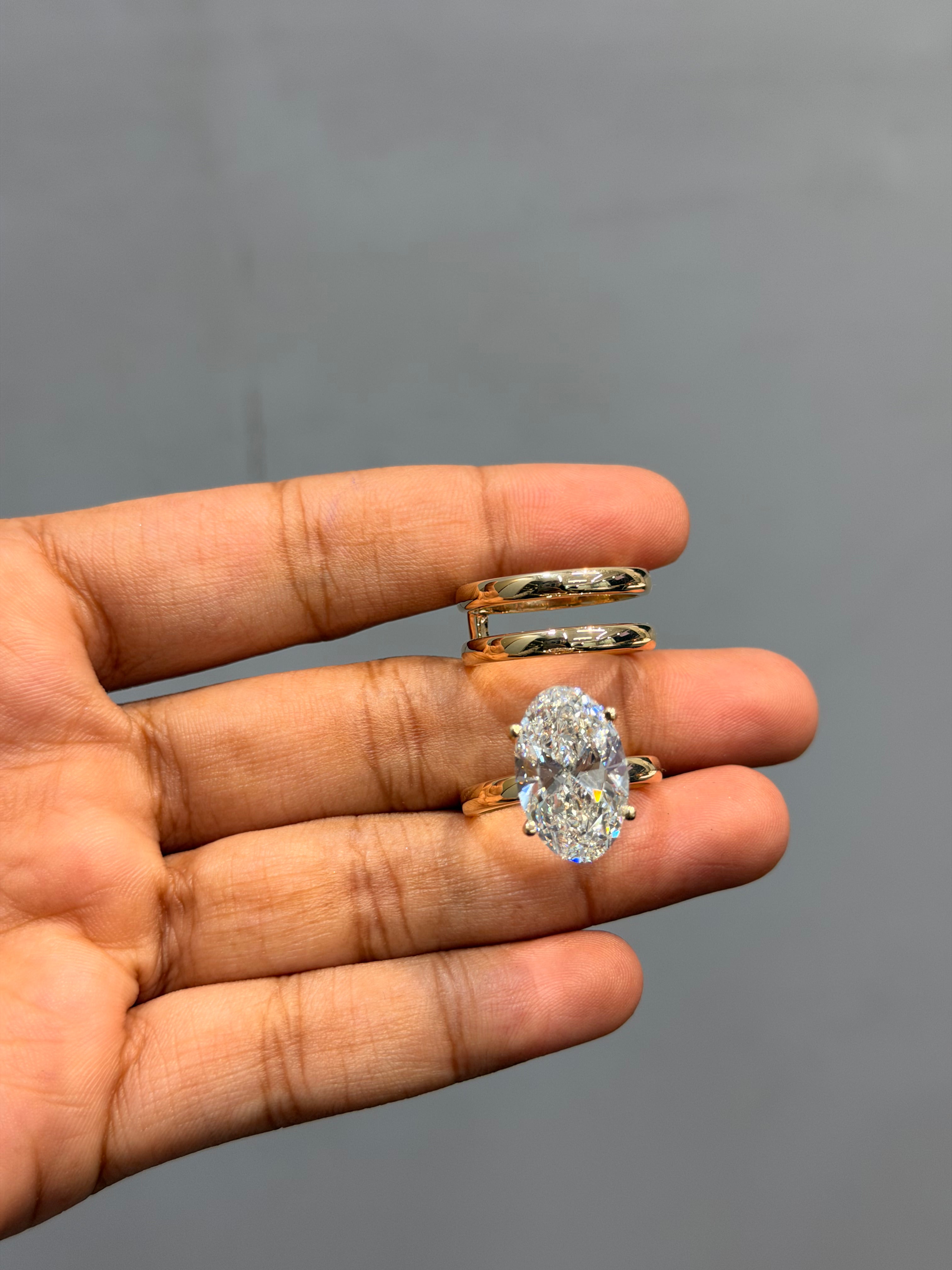 3-Piece Modular Oval Solitaire Ring Set with Double Band Ring