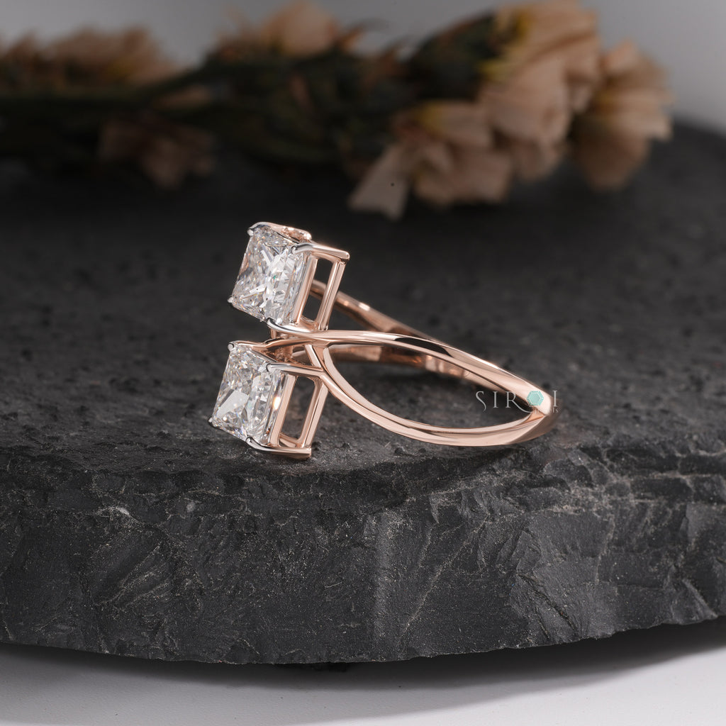 Contemporary Two-Stone Princess Cut Bypass Ring
