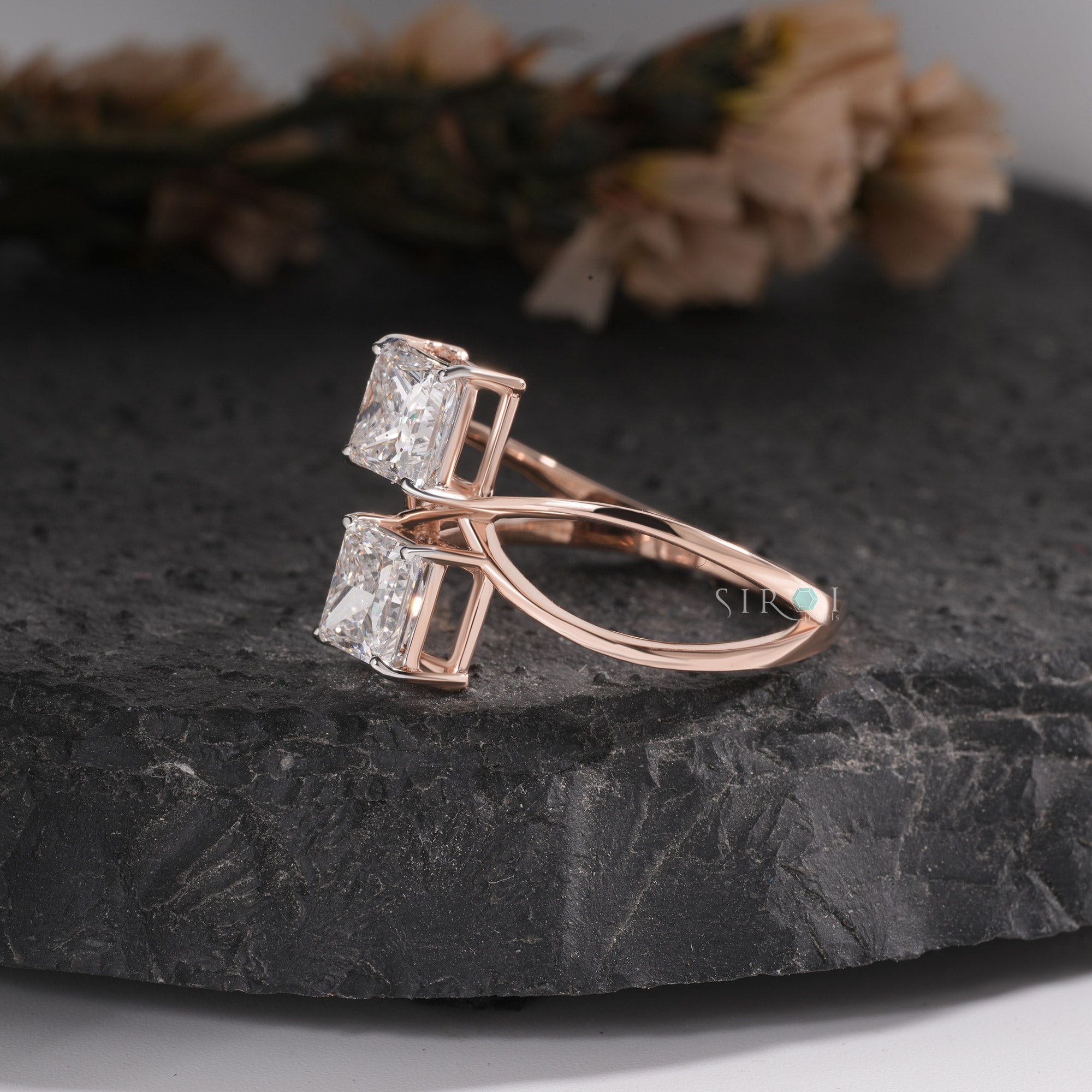 Contemporary Two-Stone Princess Cut Bypass Ring