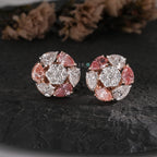 Fancy Pink & White Diamond Floral Cluster Studs.