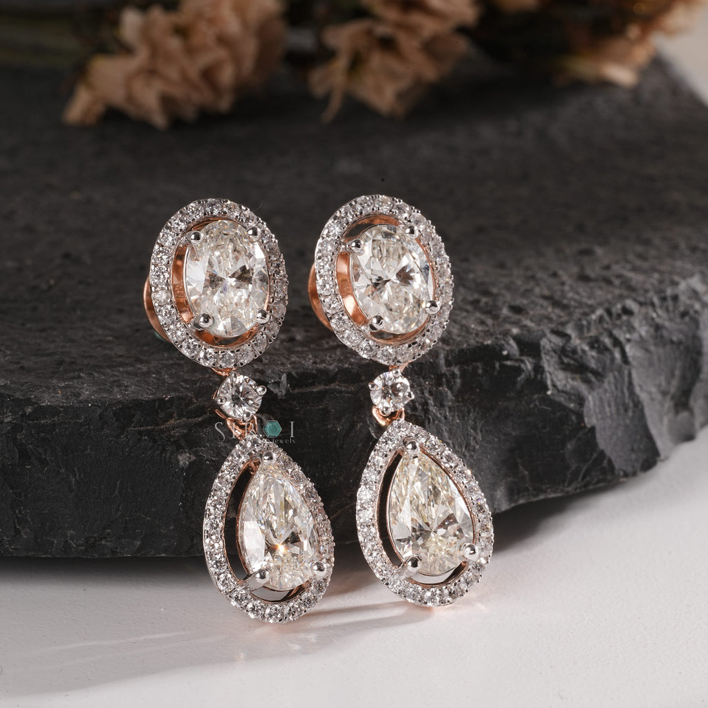 The Aurora Oval & Pear Diamond Halo Drops Earrings