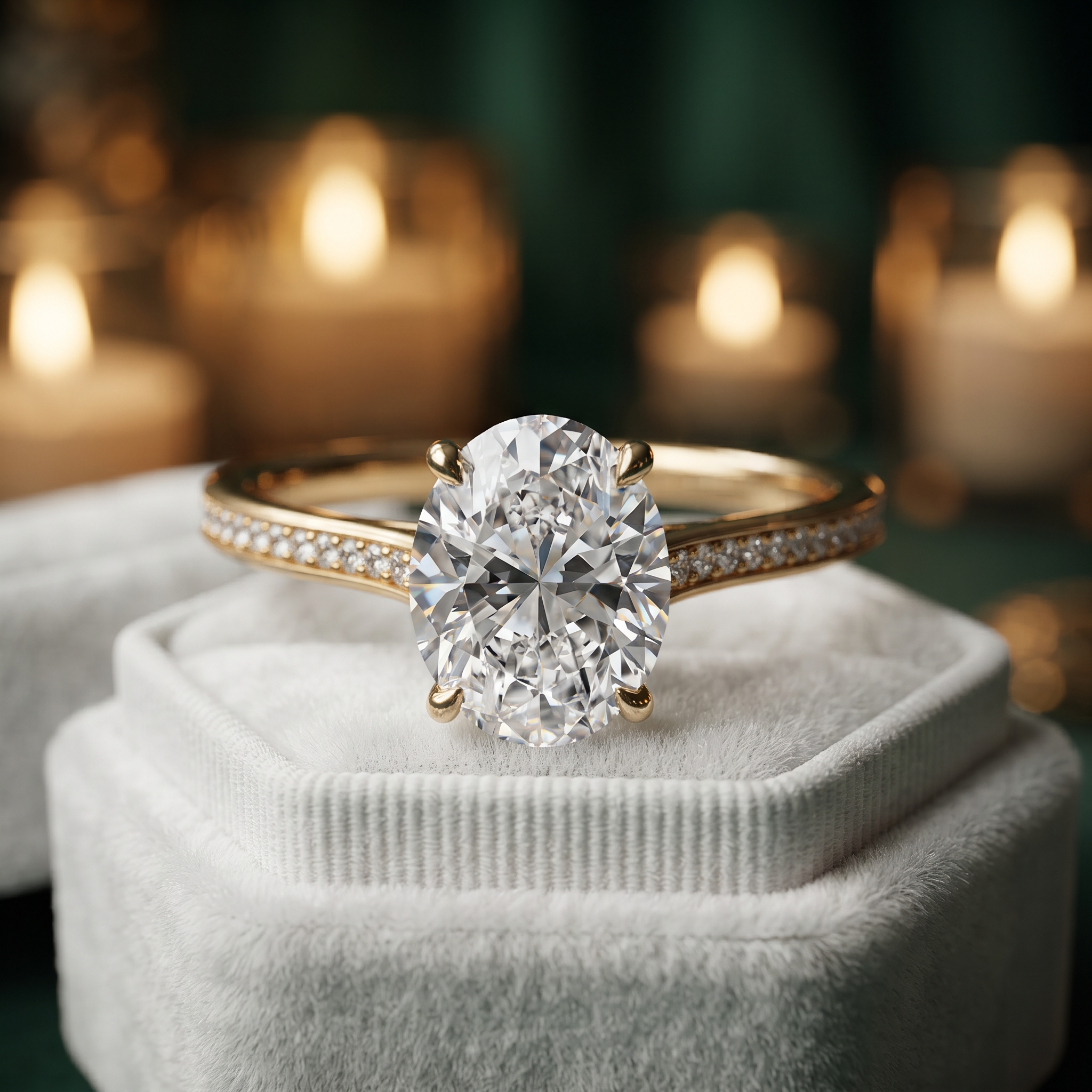 Oval Cut Lab Grown Diamond Engagement Ring with Pave Accents