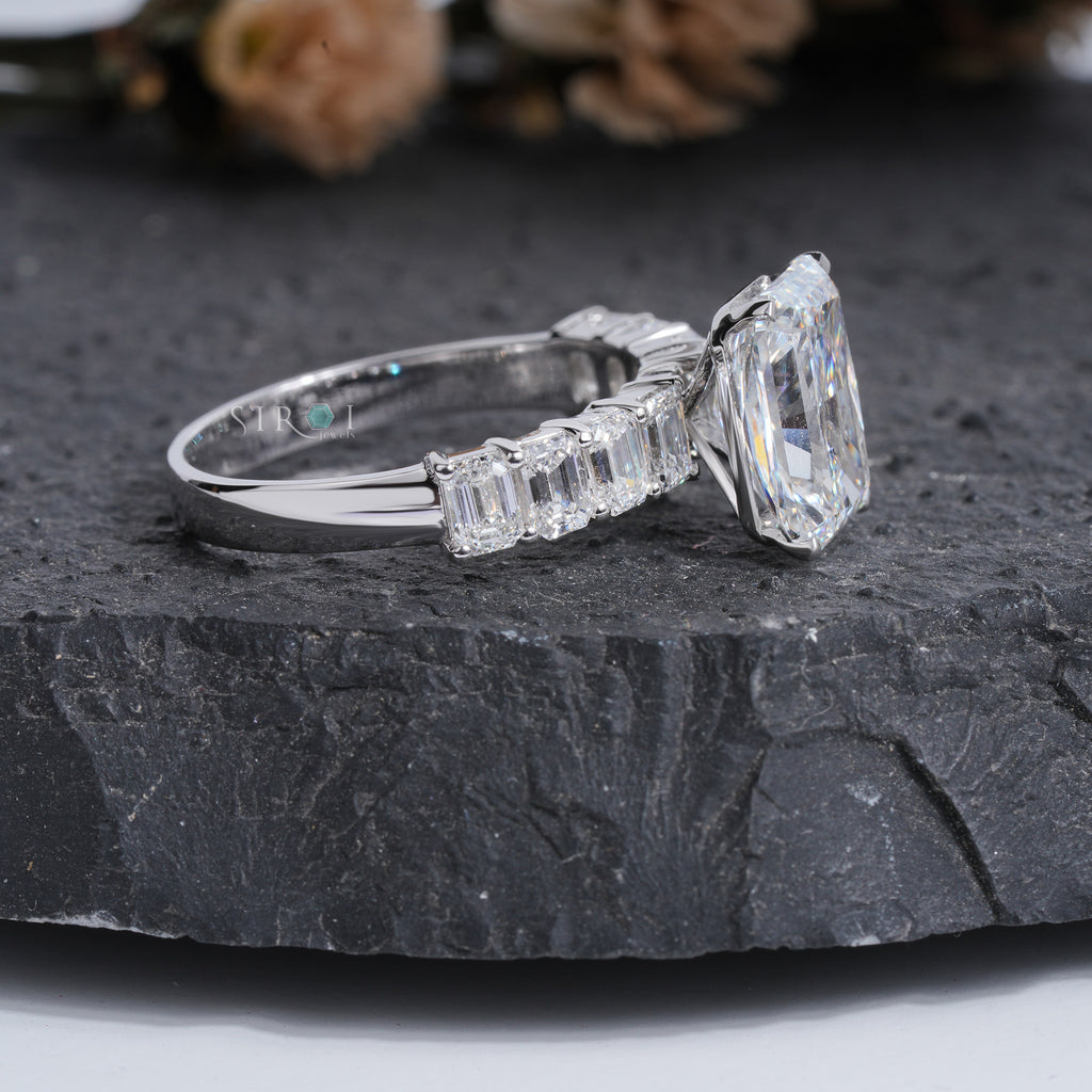 Radiant & Emerald Cut Multi-Stone Diamond Ring – Art Deco Inspired Engagement Ring