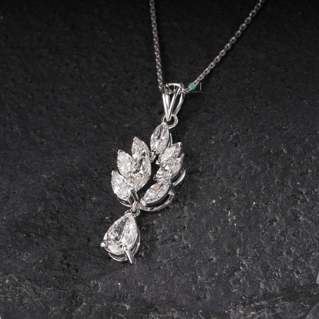 White Gold Cluster Marquise & Pear Fancy Diamond Pendant