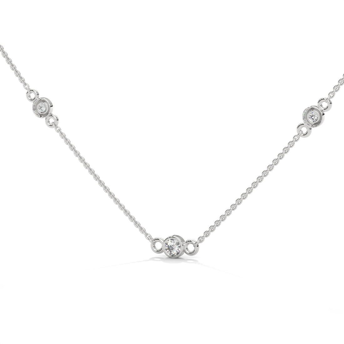 14K Gold Bezel Diamond Station Necklace, Minimalist Layering Pendant