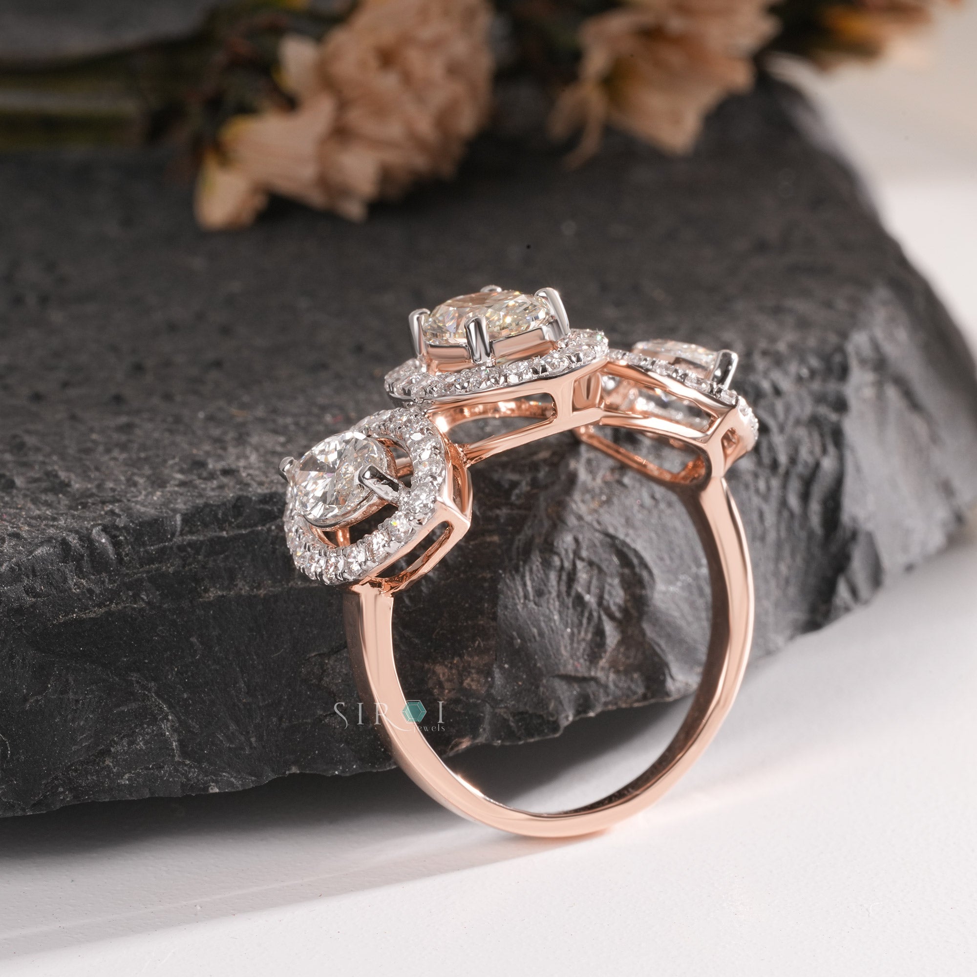 The Trinity Marquise & Oval Diamond Halo Ring