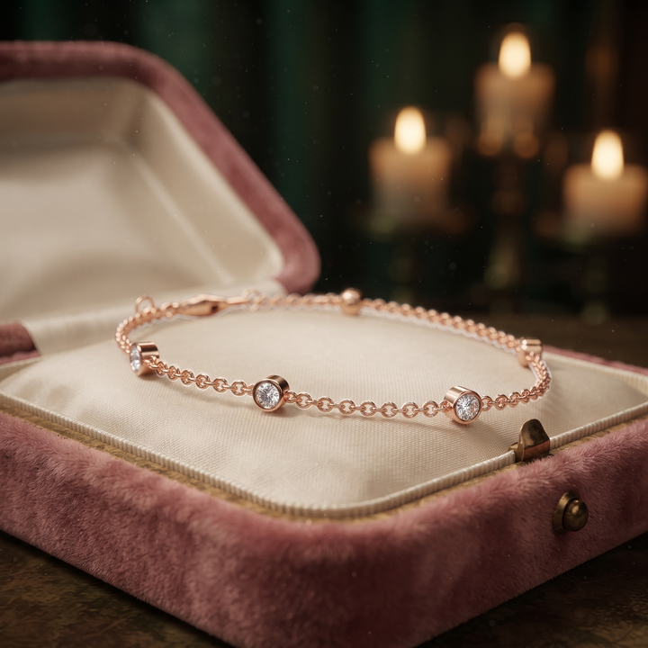 4 Diamond Bezel Bracelet In 9K Gold To 18K Gold Or Sterling Silver