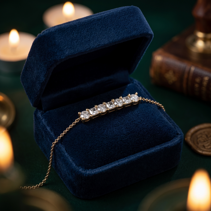 Princess And Round Cut Bar Bracelet In 9K Gold To 18K Gold, Sterling Silver
