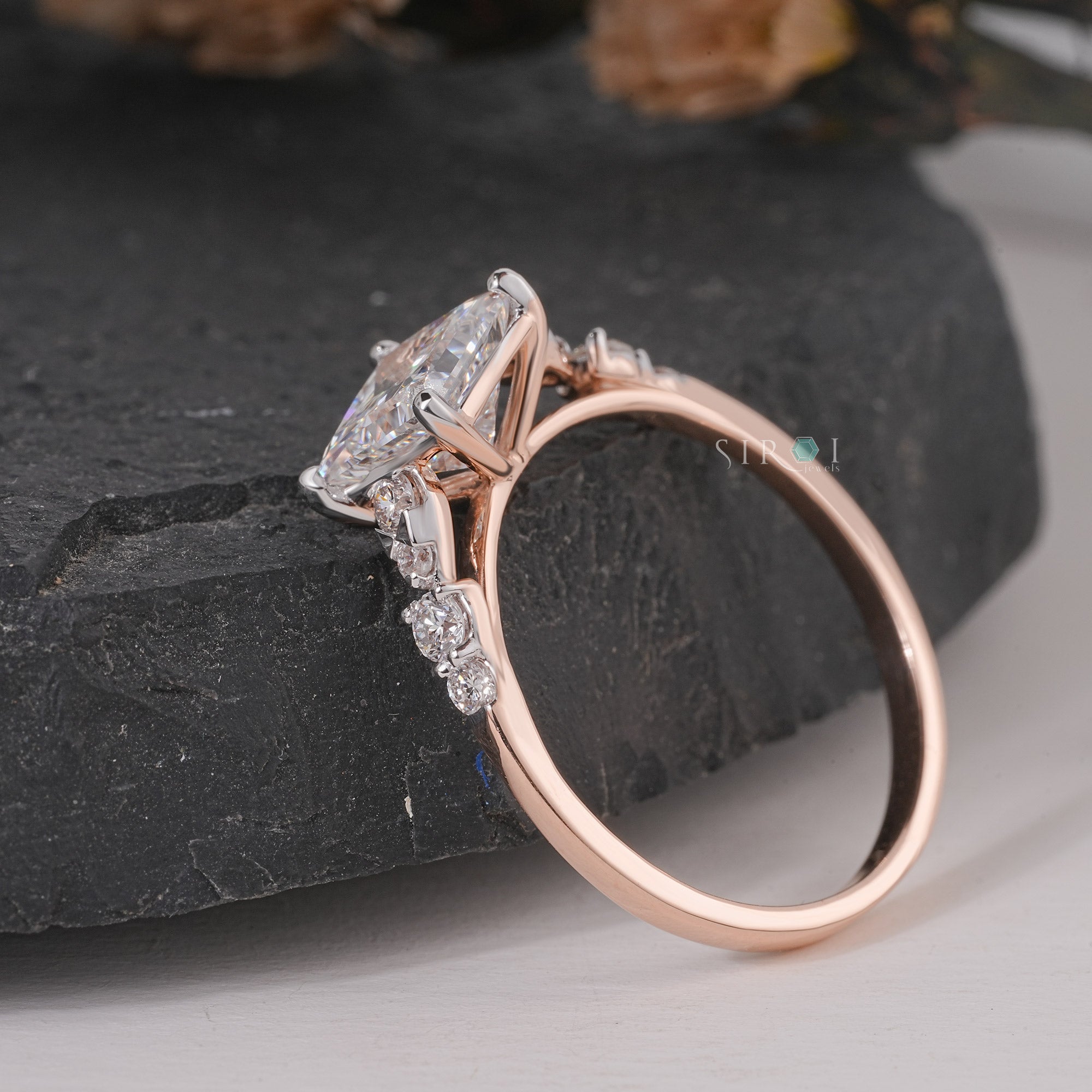 Princess Cut Diamond Engagement Ring with Pave Accents