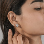 Pear Diamond Flower Cluster pear Stud Earrings in White Gold