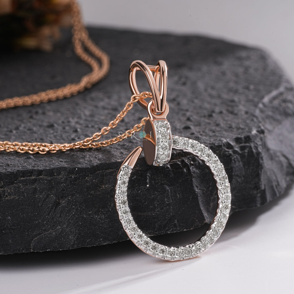 Rose Gold and Diamond Pave Circle Pendant