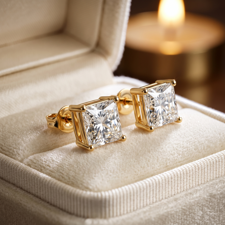 1.00 CT Princess Cut Diamond Stud Earrings in 10K/14K Gold Or Sterling Silver