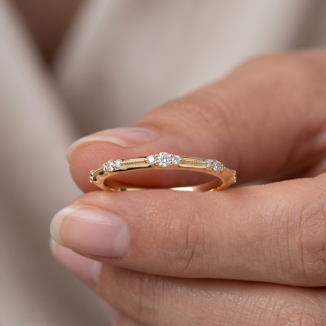 Lab Grown Diamond Bridal Set, Round Cut Solitaire Engagement Ring, Yellow Gold Wedding Band