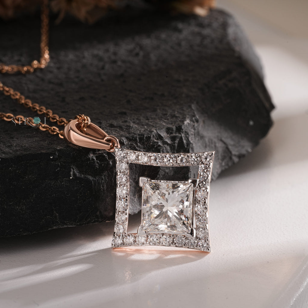 The Royal Princess-Cut Diamond Halo Pendant