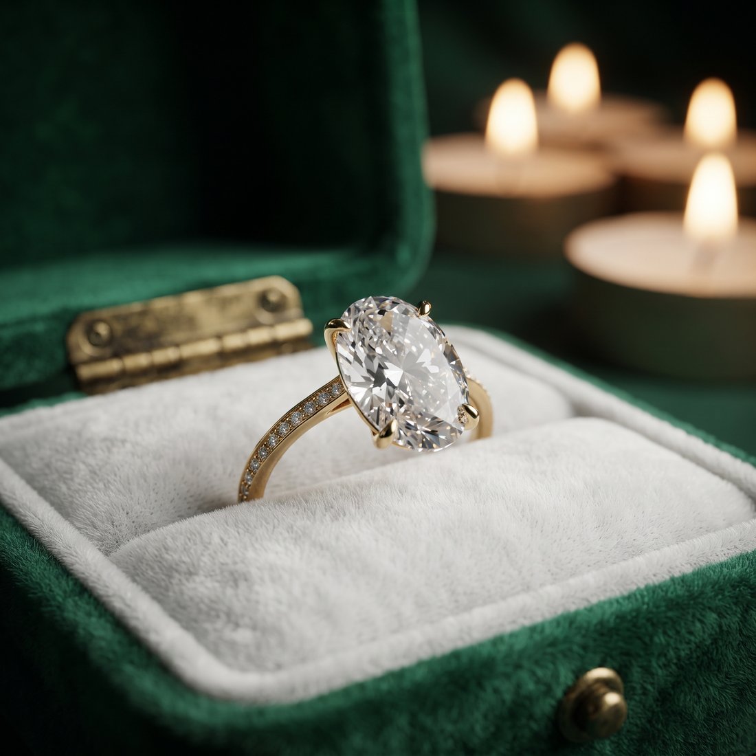 Oval Cut Lab Grown Diamond Engagement Ring with Pave Accents