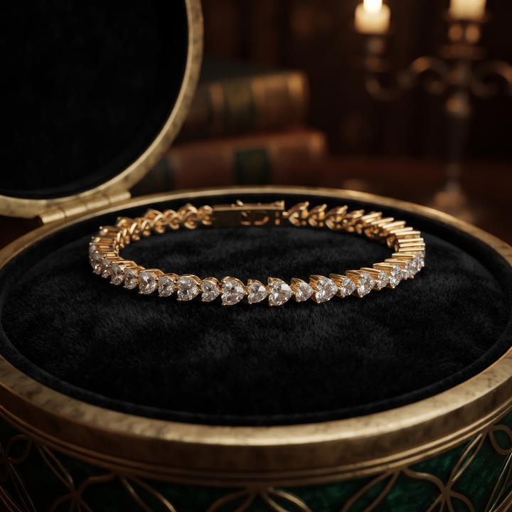 Heart Cut Diamond Tennis Bracelet, Solid Gold, Minimalist Fine Jewelry