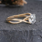 Solitaire Diamond Ring with Criss-Cross Shank, Yellow Gold Infinity Promise Ring