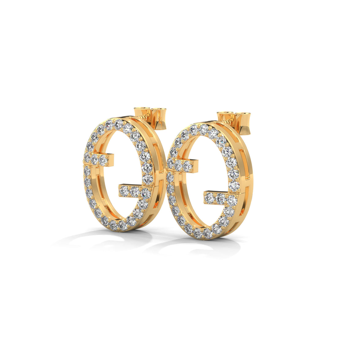 14K Gold Diamond Initial Stud Earrings, Personalized Monogram Alphabet Jewelry