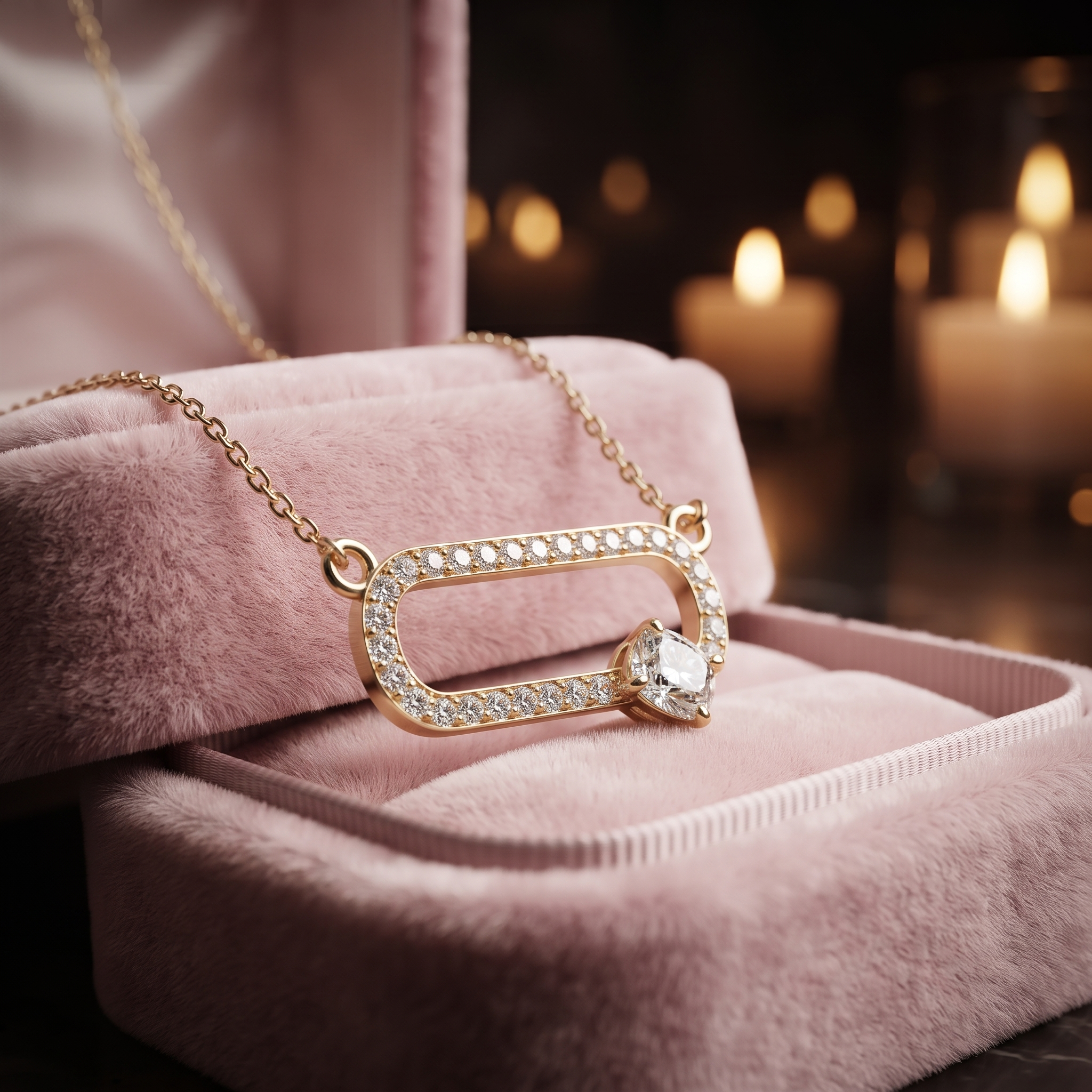 Pave Diamond Paperclip Necklace, Cushion Solitaire Pendant, Minimalist Gold Jewelry