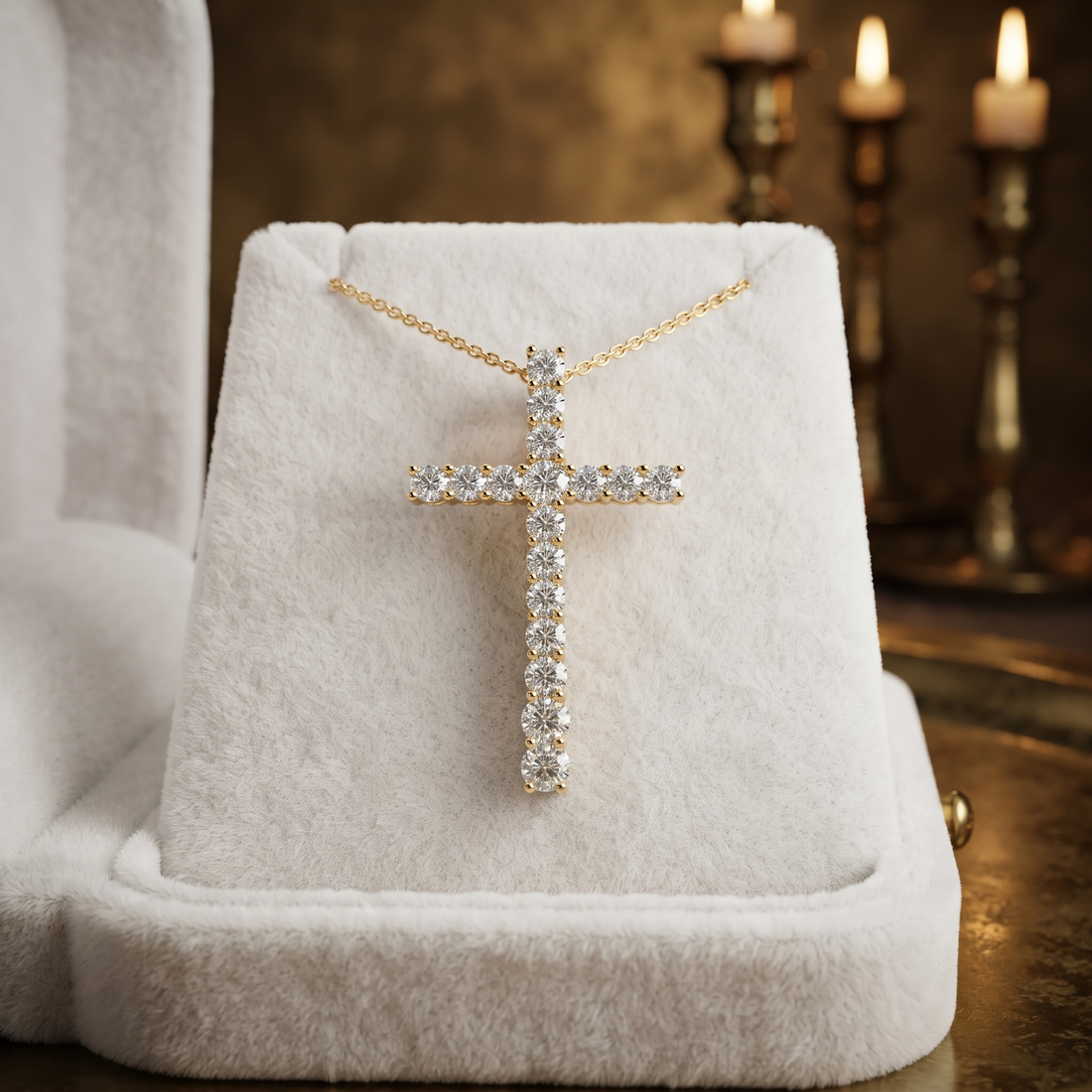 14K Gold Pave Diamond Cross Pendant Necklace, Dainty Faith Jewelry