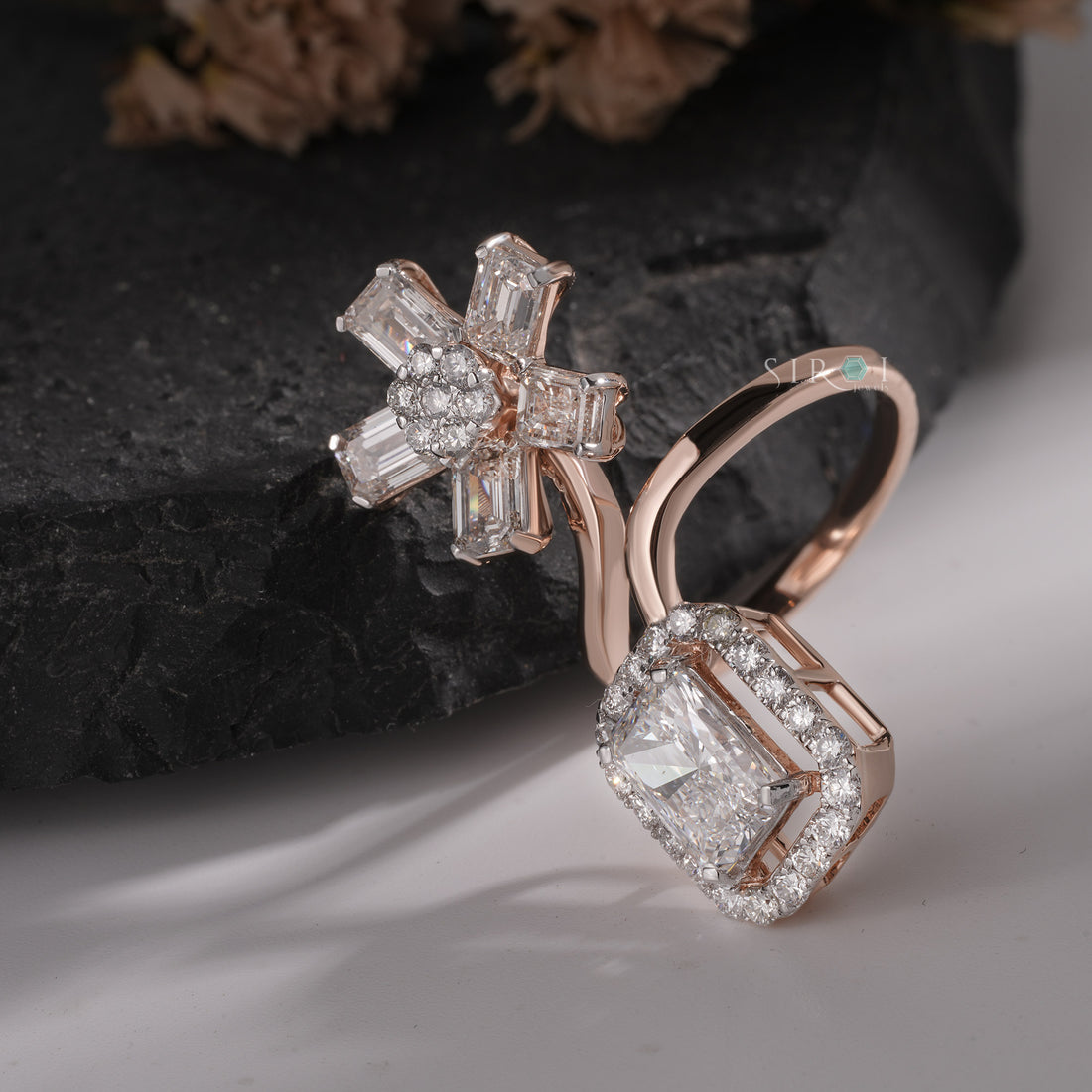 Modern Bypass Diamond Statement Ring with Mixed Cuts