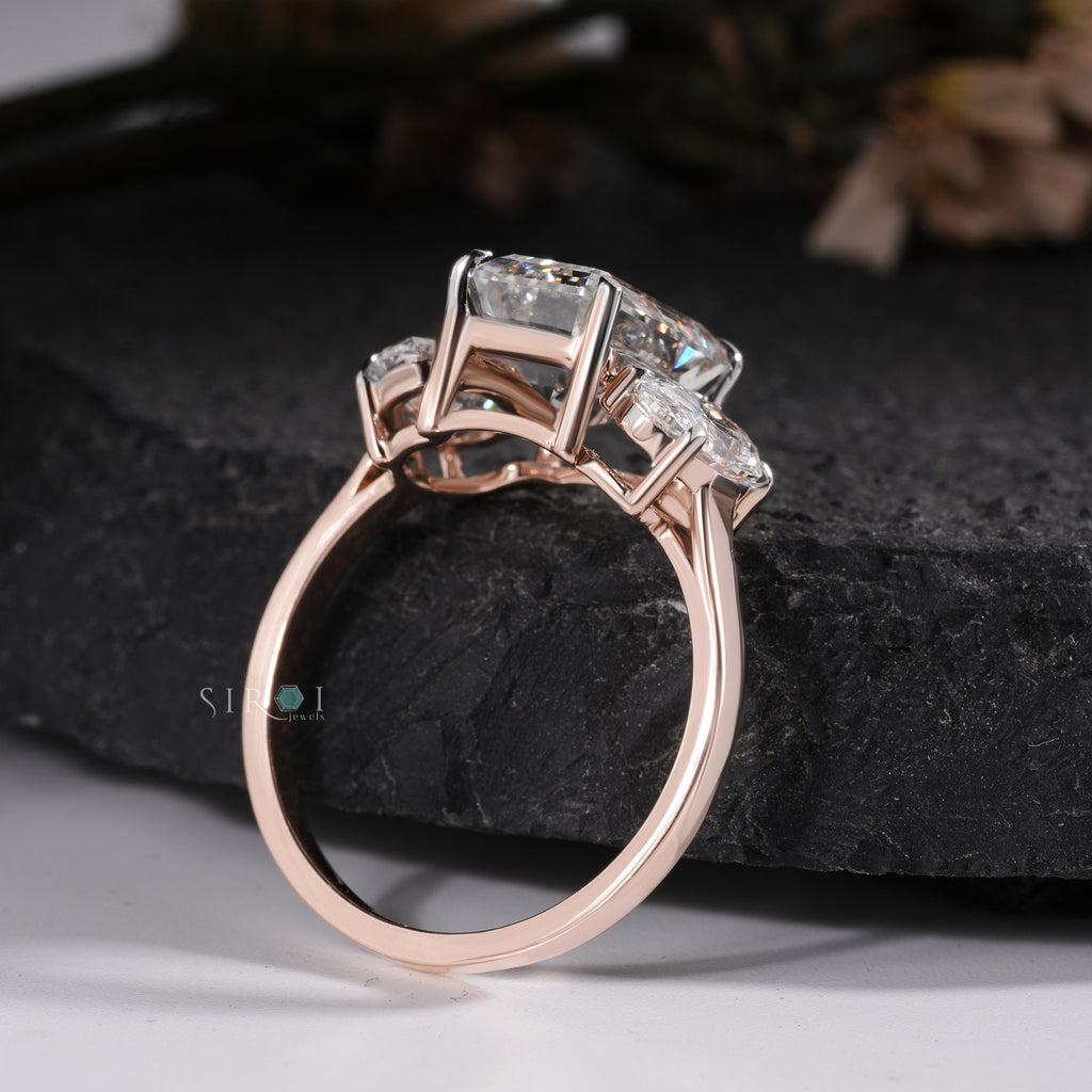 Elegant Emerald Cut & Oval Diamond Three-Stone Ring