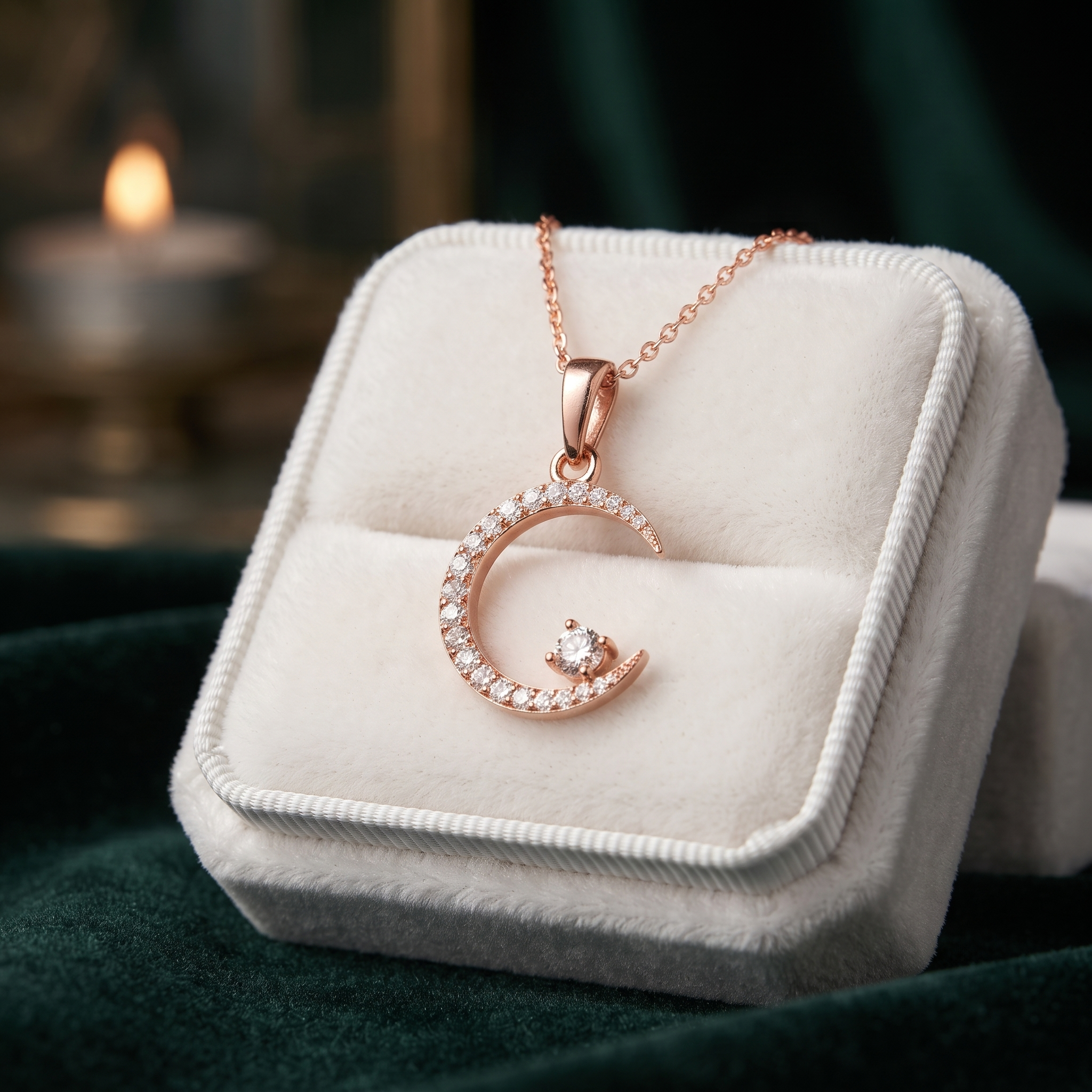 C-Shaped Diamond Crescent Moon Pendant Necklace, Celestial Gold Jewelry, Minimalist Star Charm