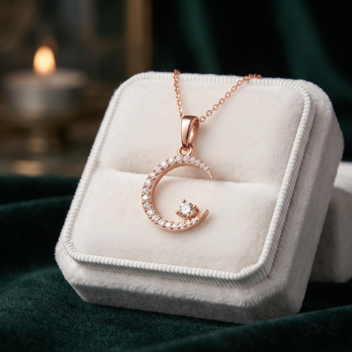 C-Shaped Diamond Crescent Moon Pendant Necklace, Celestial Gold Jewelry, Minimalist Star Charm
