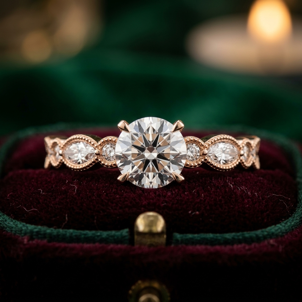 Art Deco Inspired Round Brilliant Engagement Ring