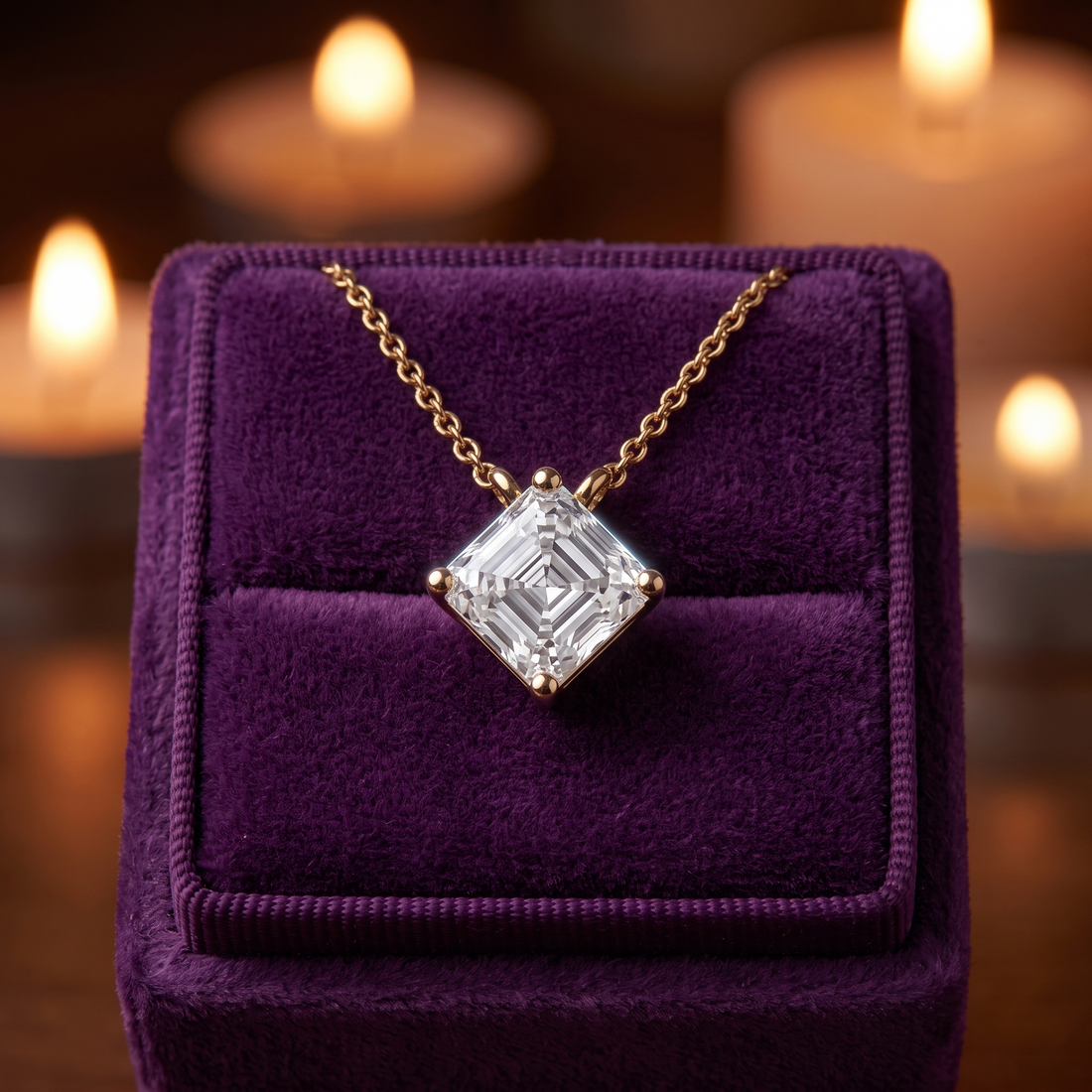 1.00 Carat Asscher Cut Diamond Pendant Necklace, Minimalist Gold, Dainty Bridal Jewelry