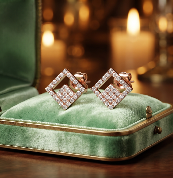 Geometric Diamond Stud Earrings