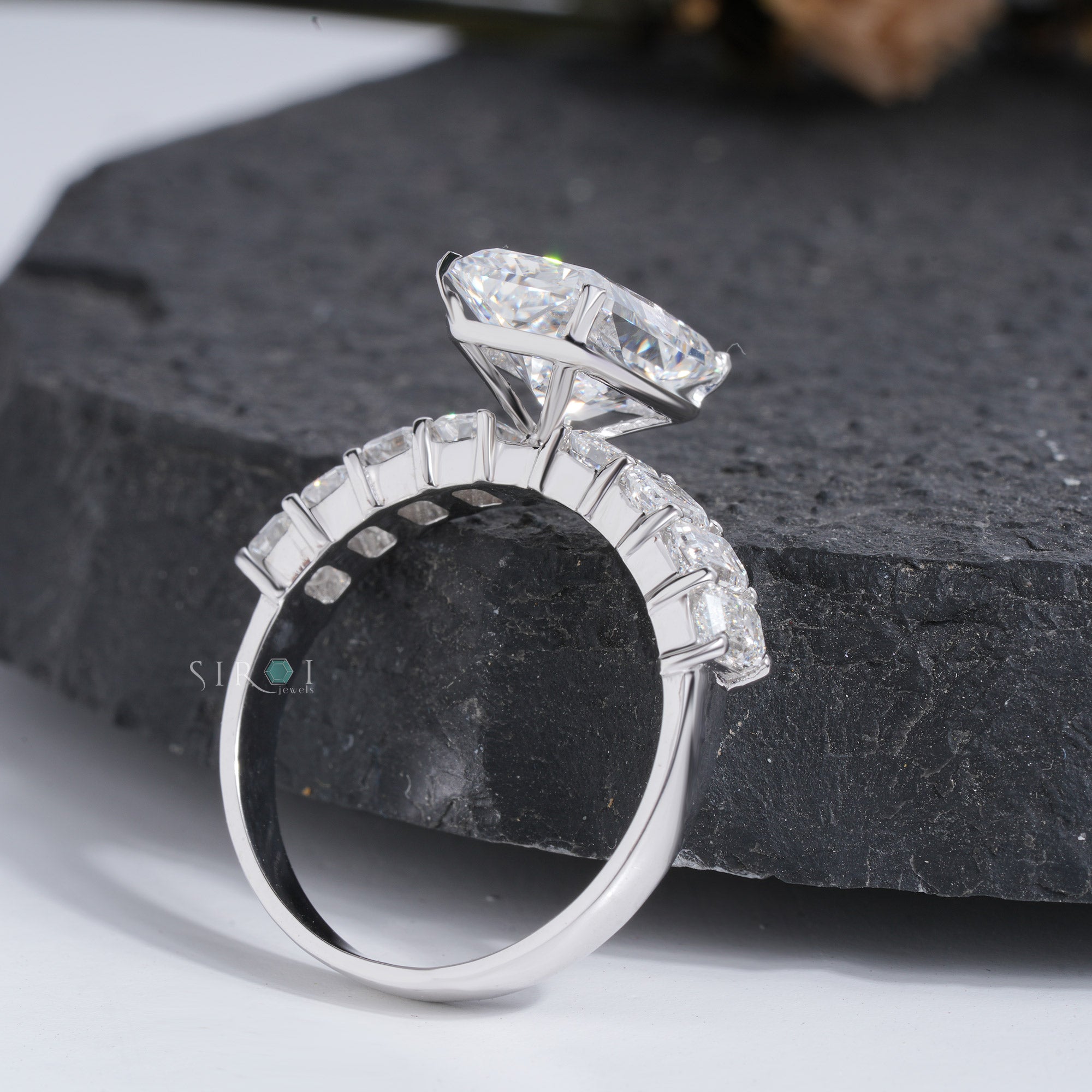 Radiant & Emerald Cut Multi-Stone Diamond Ring – Art Deco Inspired Engagement Ring