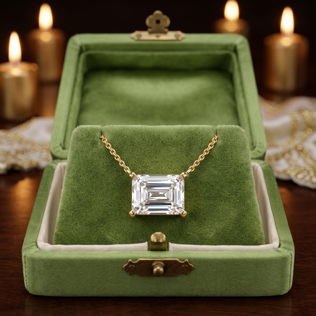 Emerald Cut Solitaire Pendant Necklace, Minimalist Diamond Chain, Modern Architecture Style