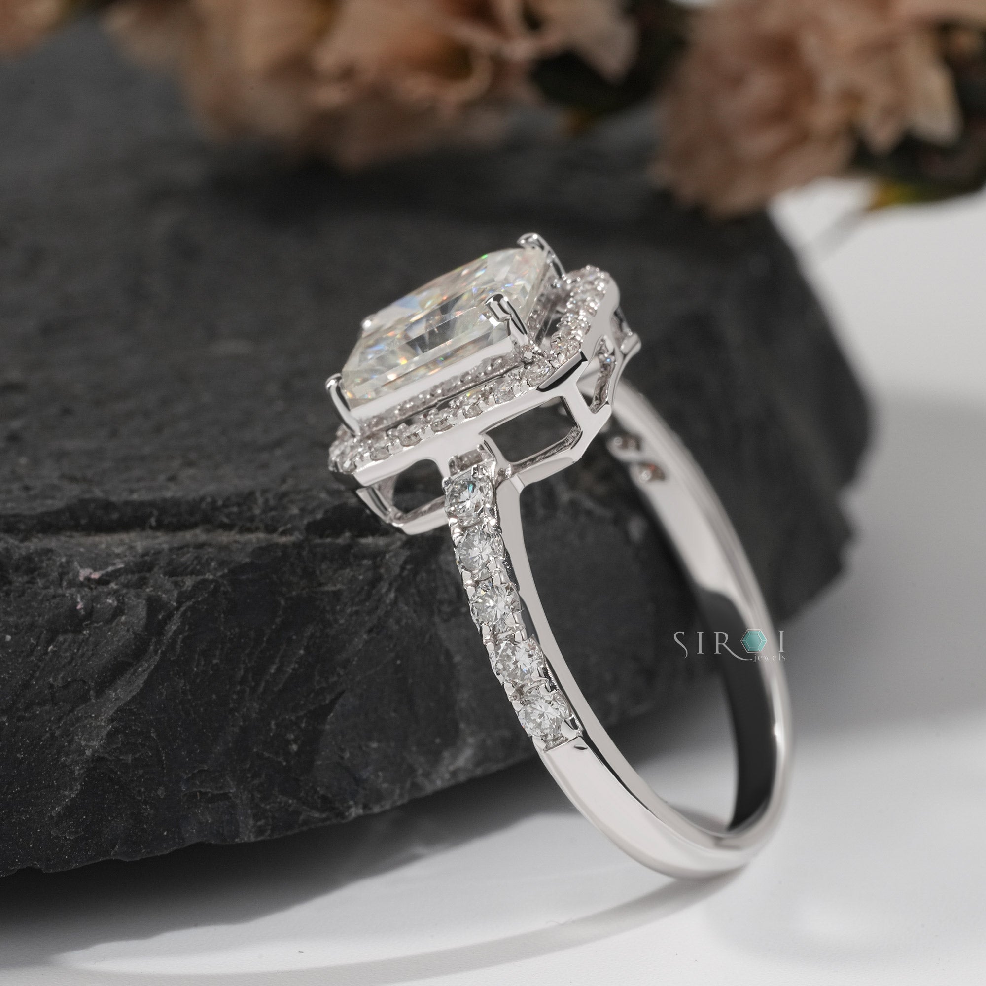 Radiant Cut Diamond Halo Engagement Ring