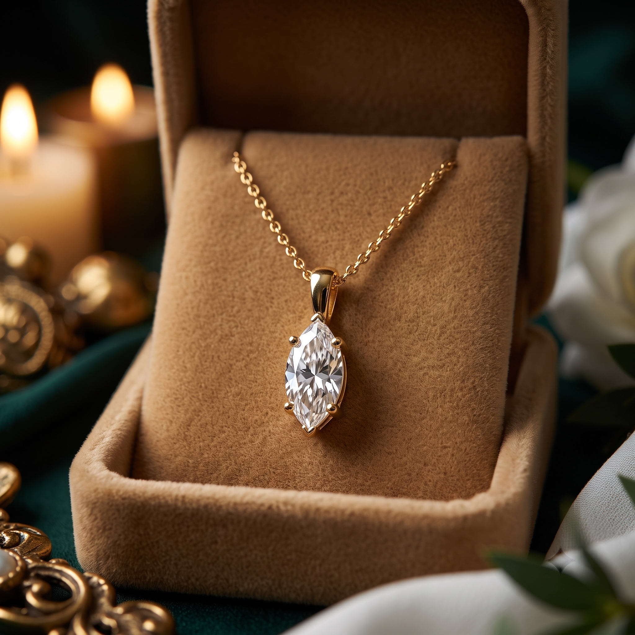 1.25 CT Marquise Cut Lab Grown Diamond Pendant, Minimalist Gold Necklace