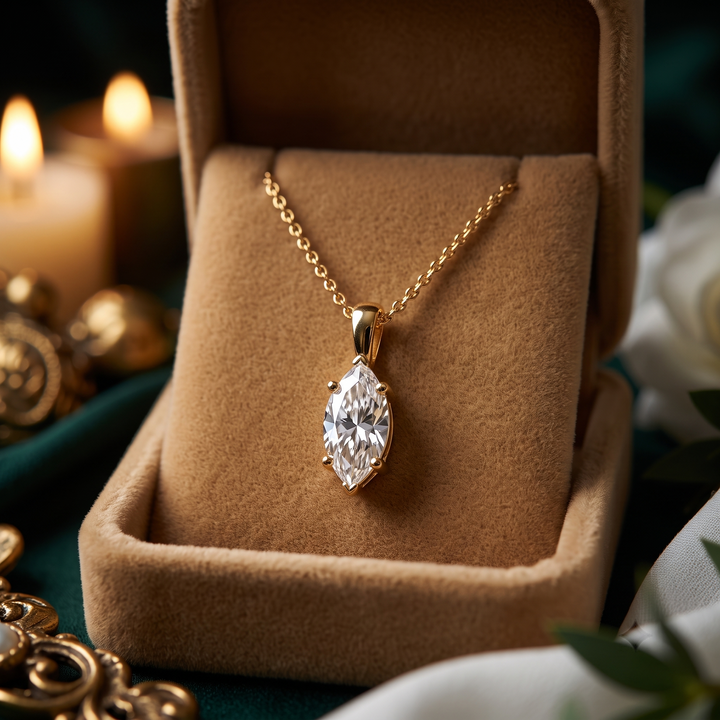 1.25 CT Marquise Cut Lab Grown Diamond Pendant, Minimalist Gold Necklace